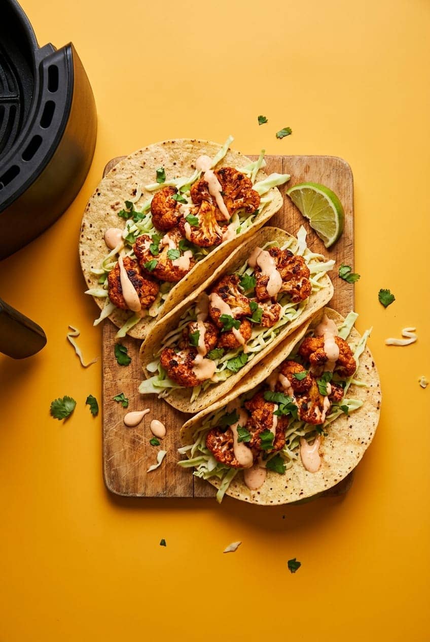 Crispy Air-Fryer Cauliflower Tacos with Lime Slaw