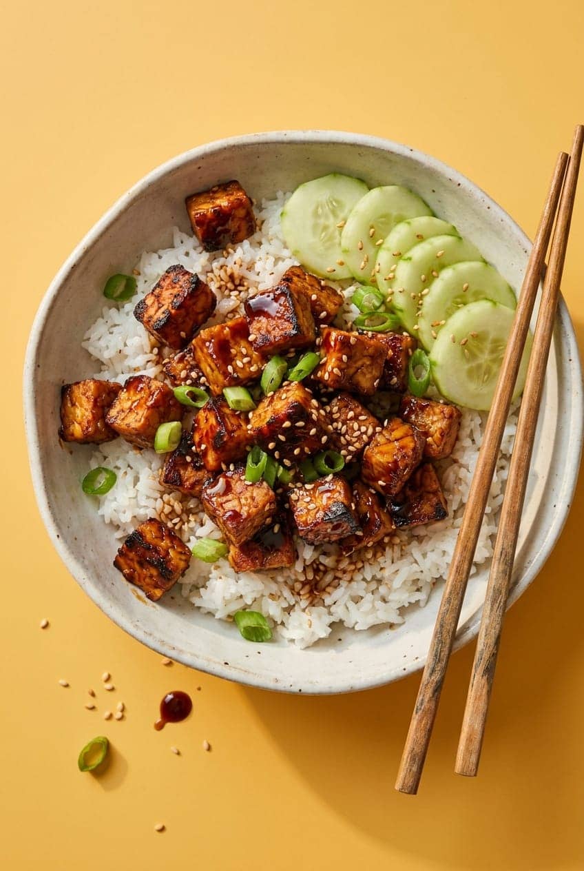 Crispy Soy-Glazed Air-Fryer Tempeh Bowls