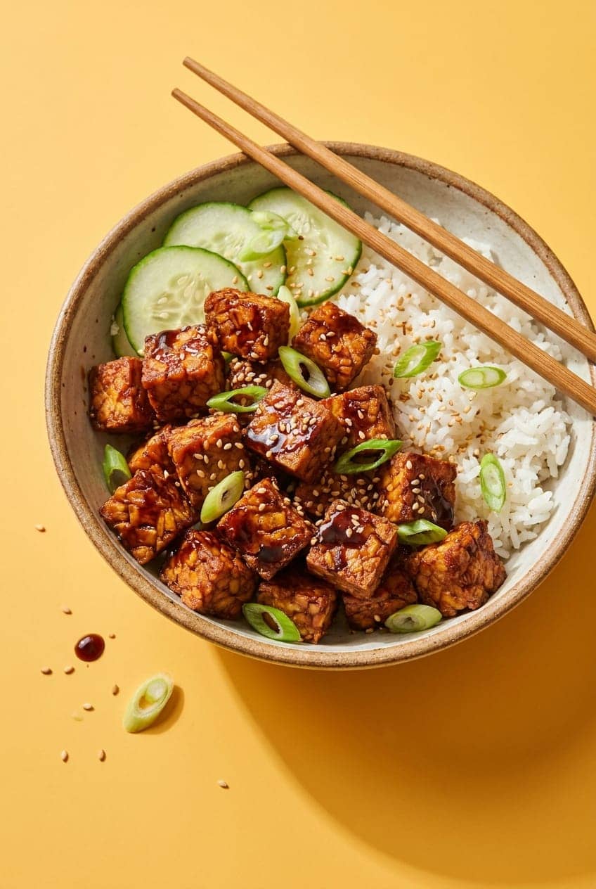 Crispy Soy-Glazed Air-Fryer Tempeh Bowls