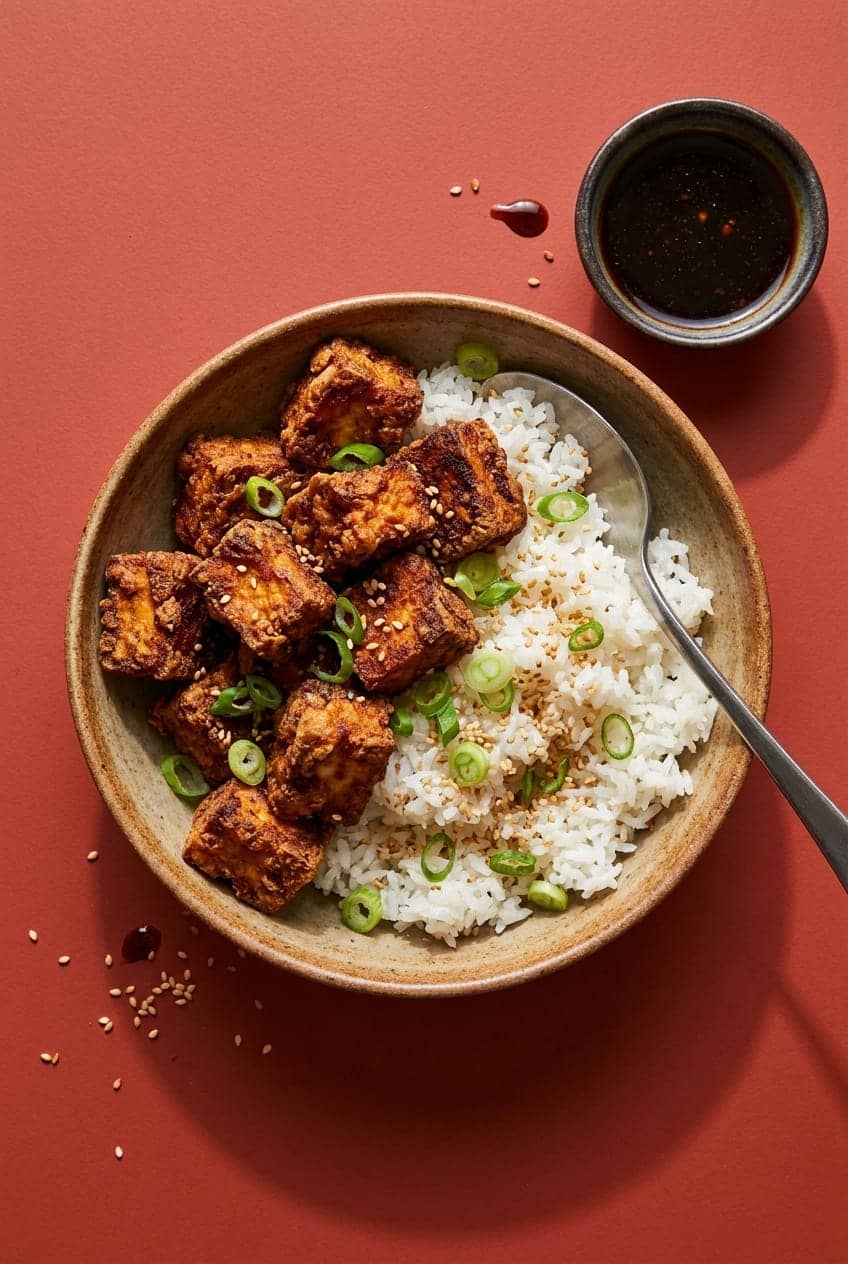 Crispy Air-Fryer Tofu with Soy-Garlic Sauce