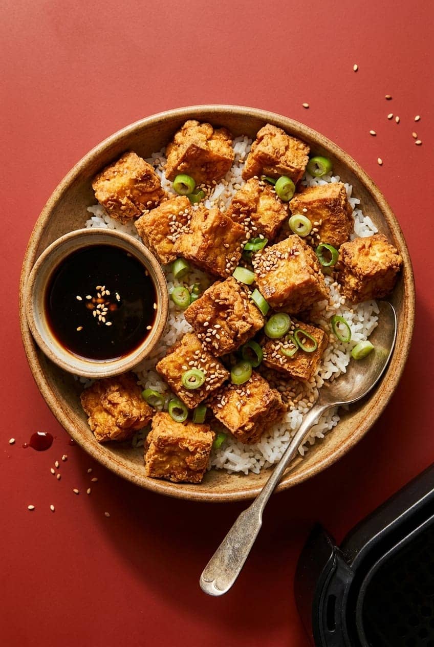Crispy Air-Fryer Tofu with Soy-Garlic Sauce