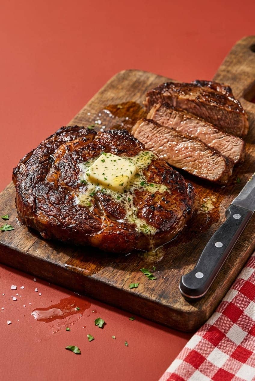 Steakhouse Air-Fryer Ribeye Steak with Garlic Herb Butter
